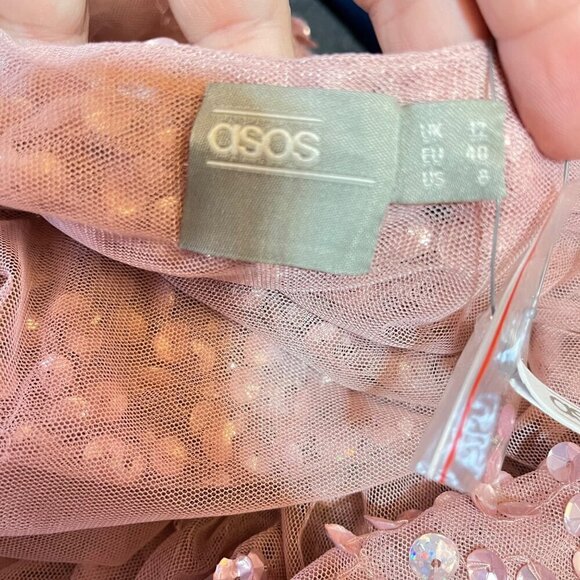 ASOS Pink Sequin Wrap Tall Length Bodysuit NEW Size US8 - Picture 6 of 10